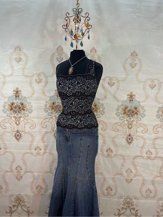 Cache Tops - ✨Vintage Y2K Caché Silver & Pink Floral Lace Square Neck Layered Cami✨
